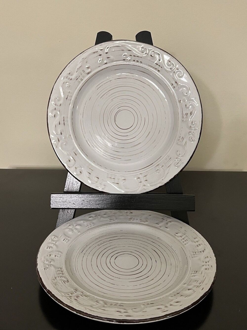 Set Of 2 8” Rustic Farmhouse Trellis White Pfaltzgraff Salad Plates